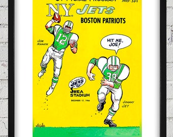 1966 Vintage New York Jets - Boston Patriots Football Program Cover - Digital Reproduction