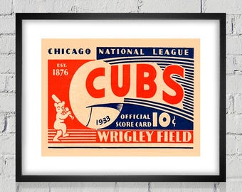 1933 Vintage Chicago Cubs Baseball - Digital Reproduction