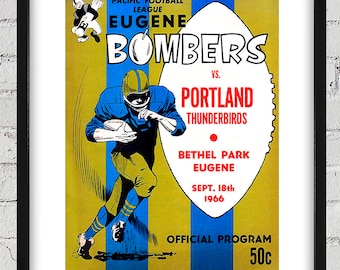 1966 Vintage Portland Thunderbirds - Eugene Bombers Football Program Cover - Digital Reproduction