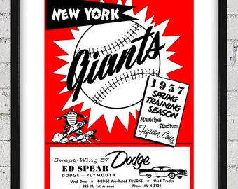 1957 Vintage New York Giants Baseball Spring Training Program Cover - Digital Reproduction