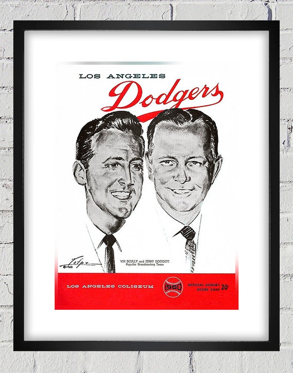 1960 Vintage Los Angeles Dodgers Program Cover - Vin Scully and Jerry Doggett - Digital Reproduction