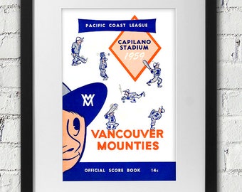 1959 Vintage Vancouver Mounties Baseball Program - Pacific Coast League - Digital Reproduction