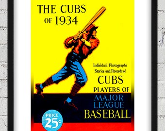1934 Vintage Chicago Cubs Baseball Yearbook Cover - Digital Reproduction