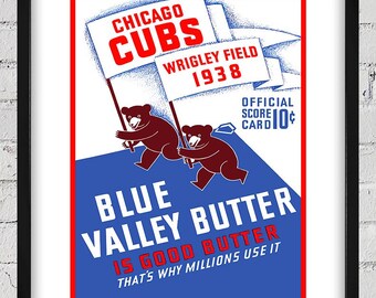 1938 Vintage Chicago Cubs Baseball Scorecard Cover - Digital Reproduction