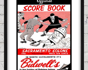 1951 Vintage Sacramento Solons Baseball ScoreBook Cover - Digital Reproduction