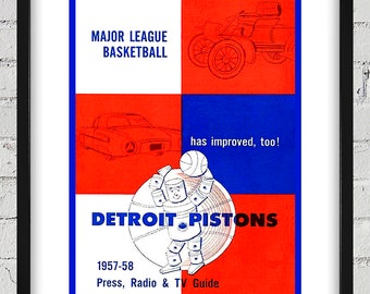 1957- 1958 Vintage Detroit Pistons Basketball Press Guide Cover - Digital Reproduction