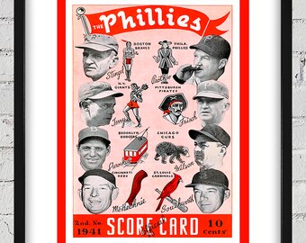 1941 Vintage Philadelphia Phillies Baseball Scorecard Cover - Digital Reproduction