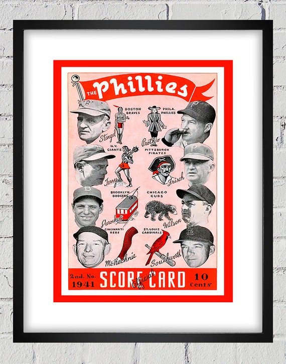 1941 Vintage Philadelphia Phillies Baseball Scorecard Cover - Digital Reproduction