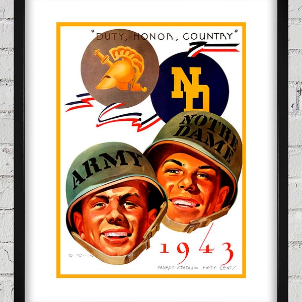 Capa do programa de futebol americano do Notre Dame, do Exército, de 1943 - Reprodução digital