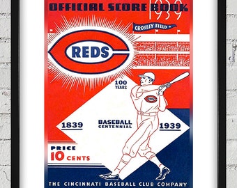 1939 Vintage Cincinnati Reds Baseball ScoreBook Cover - Digital Reproduction
