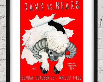 1944 Vintage Cleveland Rams - Chicago Bears Football Program Cover - Digital Reproduction