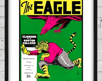 1947 Vintage Clemson Tigers- Boston College Eagles Football Program Cover - Digital Reproduction