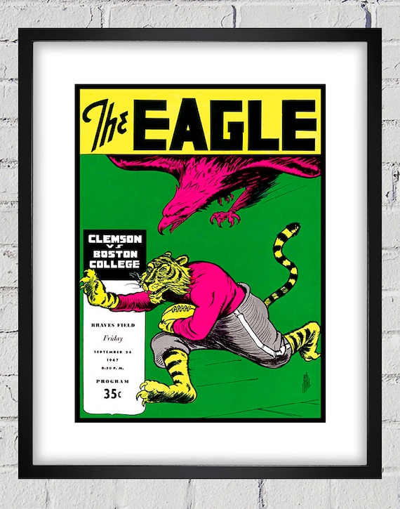 1947 Vintage Clemson Tigers- Boston College Eagles Football Program Cover - Digital Reproduction