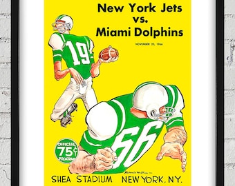 1966 Vintage Miami Dolphins - New York Jets Football Program Cover - Digital Reproduction
