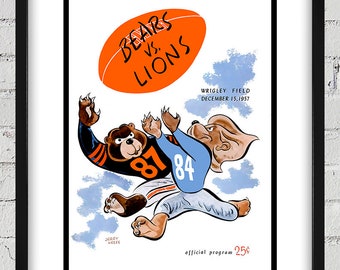 1957 Vintage Detroit Lions - Chicago Bears Football Program Cover - Digital Reproduction