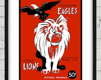 1960 Vintage Detroit Lions - Philadelphia Eagles Football Program  Cover - Digital Reproduction