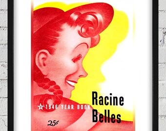 1946 Vintage Racine Belles Baseball Yearbook Cover - Digital Reproduction
