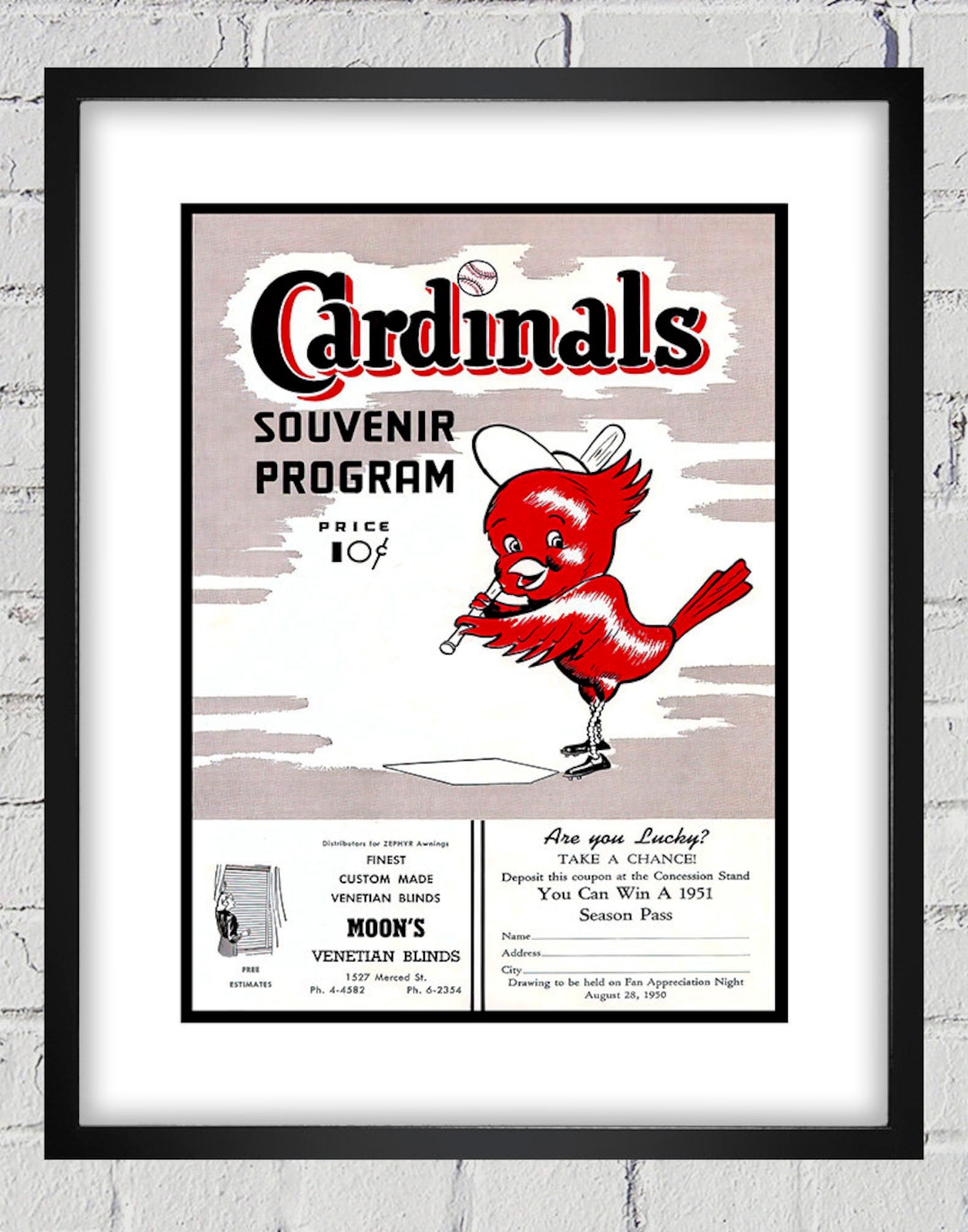 1950's ST. LOUIS CARDINALS Print Vintage Baseball 