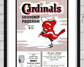 1950 Vintage Fresno Cardinals Baseball Program Cover - California League - Digital Reproduction