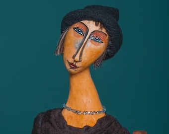 Muñeca de arte coleccionable Modigliani Muse de la serie Modigliani OOAK Ediciones de la galería Muñeca de retrato escultural hecha a mano Muñeca de interior coleccionable