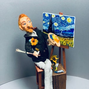 Author’s art handmade doll Vinsent Van Gogh  from series “Geniuses and their masterpieces” Collectible dolls for interior Handmade OOAK doll