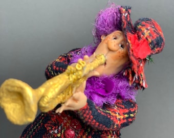 Bambola personaggio Bambola artistica da collezione Brunilde con tromba Bambola artistica fatta a mano Bambola per interni per la casa Bambole artigianali Bambole OOAK