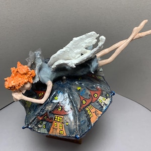 Art doll sculpture for home design and interior Handcrafted paper clay sculpture