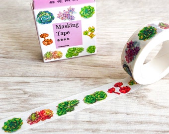 Succulent Washi Tape 10m, floral greenery masking tape, flower leaves washi tape, leaf sticker planner tape, botanical foliage craft tape