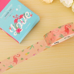 Flamingo Washi Tape, summer washi tape, flamingo planner supplies, tropical washi tape, pink washi tape, cute flamingo tape, scrapbooking image 5