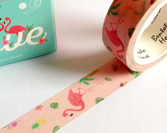 Flamingo Washi Tape, summer washi tape, flamingo planner supplies, tropical washi tape, pink washi tape, cute flamingo tape, scrapbooking