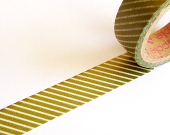 Gold Stripe Washi Tape 5m, planner supplies scrapbooking, diagonal stripe craft tape, gift wrapping tape, gold paper tape, journaling gift