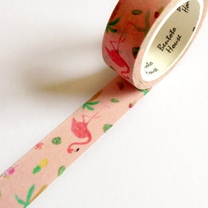 Flamingo Washi Tape, summer washi tape, flamingo planner supplies, tropical washi tape, pink washi tape, cute flamingo tape, scrapbooking image 3