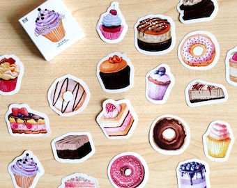 Colourful Cake Stickers 45 pcs, dessert planner stickers, cake decorative sticker, cute die cut stickers, scrapbook journal, baker gift idea