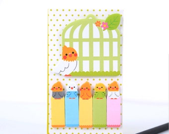 Bird Cage Sticky Notes, kawaii stationery, bird memo pad, cute sticky tabs, planner tabs, bird stationery, sticker tabs, cute sticky notes