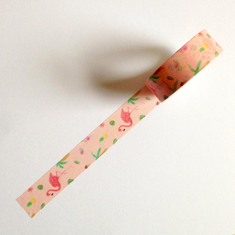 Flamingo Washi Tape, summer washi tape, flamingo planner supplies, tropical washi tape, pink washi tape, cute flamingo tape, scrapbooking image 4