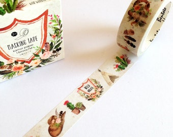 Rustic Foliage Washi Tape, fournitures de planificateur, ruban adhésif de masquage japonais, ruban floral washi, jolie bande de washi, bande d'emballage de cadeau, idée de cadeau