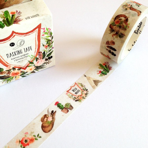 Rustic Foliage Washi Tape, planner supplies, japanese masking tape, floral washi tape, pretty washi tape, gift wrapping tape, gift idea