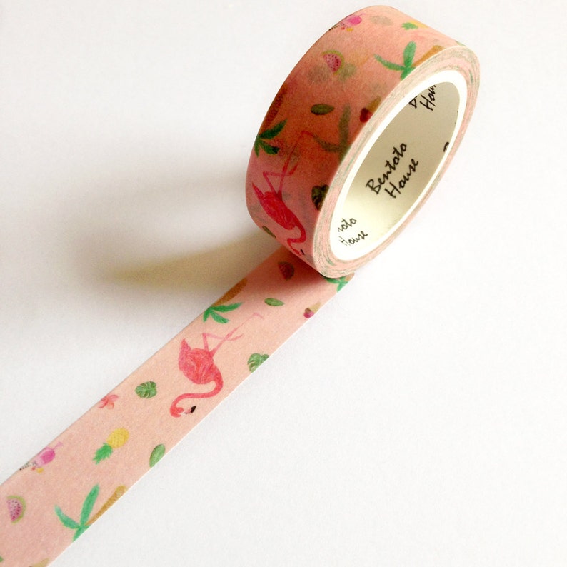 Flamingo Washi Tape, summer washi tape, flamingo planner supplies, tropical washi tape, pink washi tape, cute flamingo tape, scrapbooking image 3
