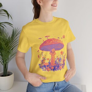 Happy Mushroom Unisex Jersey Short Sleeve Tee | Groovy Trippy Mushroom T-Shirt | Mushroom Festival | Psychedelic Mushroom