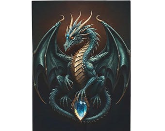 Mystisk drakefilt | Fantasidrake med kristallklot