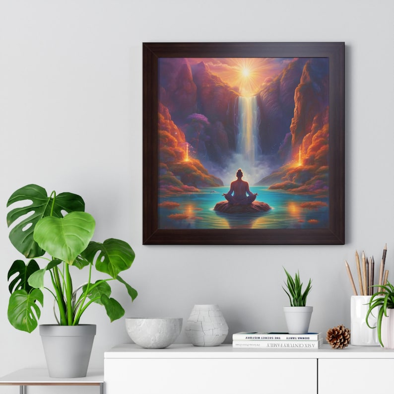 Serenity Framed Poster | Meditation Waterfall Framed Poster ...