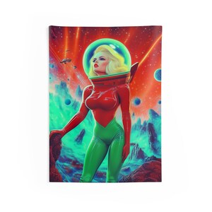 Wandtapijt Space Babe | Ruimtetapijt | Galactisch wandtapijt | Sci-Fi-fantasie | Sciencefiction-tapijt | Astronautenkunst