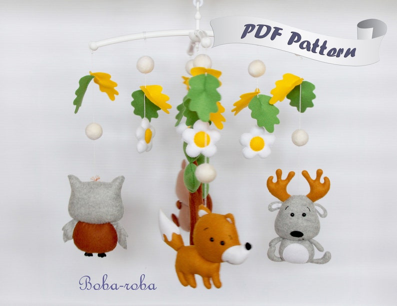 Felt mobile pattern Woodland mobile sewing pattern Woodland Etsy