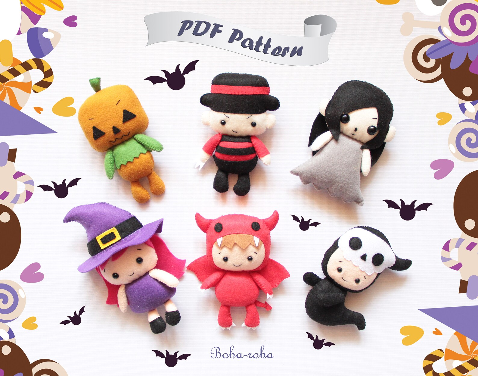 Felt Patterns Felt Halloween Patterns Halloween Diy Set of Etsy