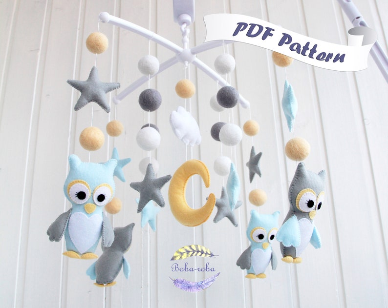 Baby mobile pattern Nursery decor PDF Felt toys sewing Etsy