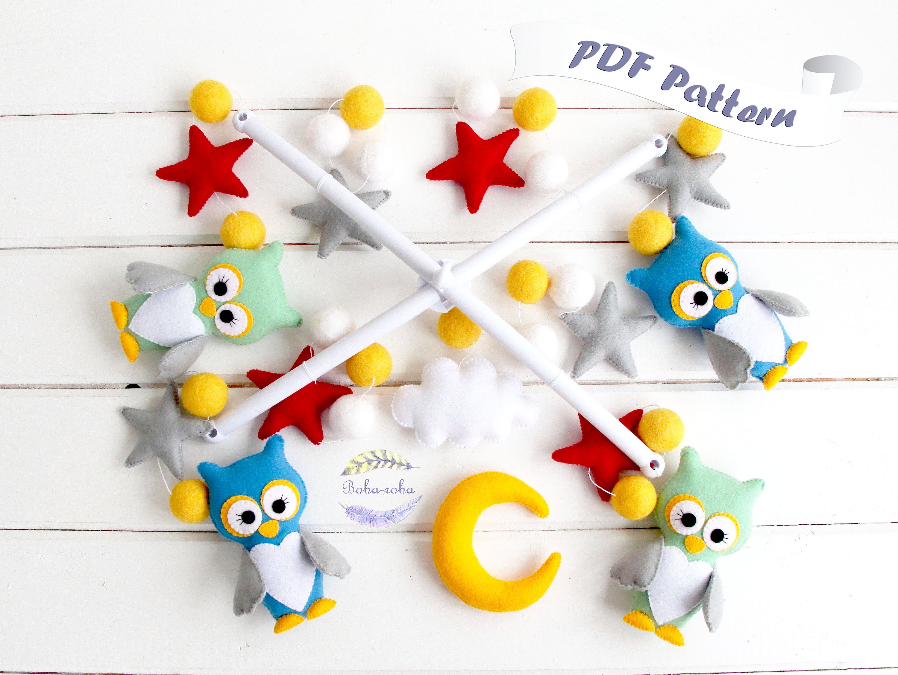 Baby mobile pattern Nursery decor PDF Felt toys sewing Etsy