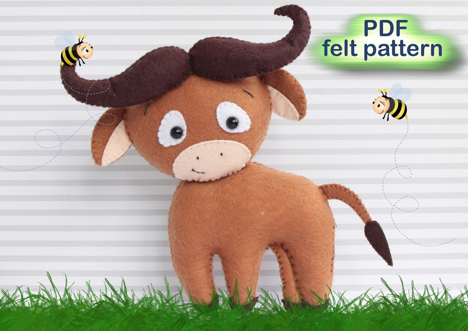 Felt buffalo pattern sewing animal template pdf easy diy Etsy