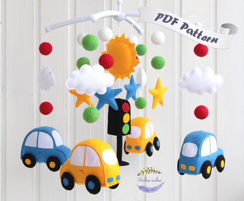 Felt mobile pattern Mobile cars Felt mobile DIY Car sewing Etsy