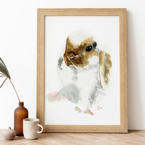 Bunny Painting Easter Rabbit Original Wall Art Animal Watercolor Hare Artwork by NatalyMak