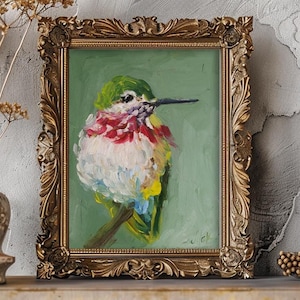 Hummingbird Oil Painting in Frame Bird Original Wall Art Animal Artwork Hummingbird Small Wall Art Home Decor 8x6&#39;&#39; by Nataly Mak